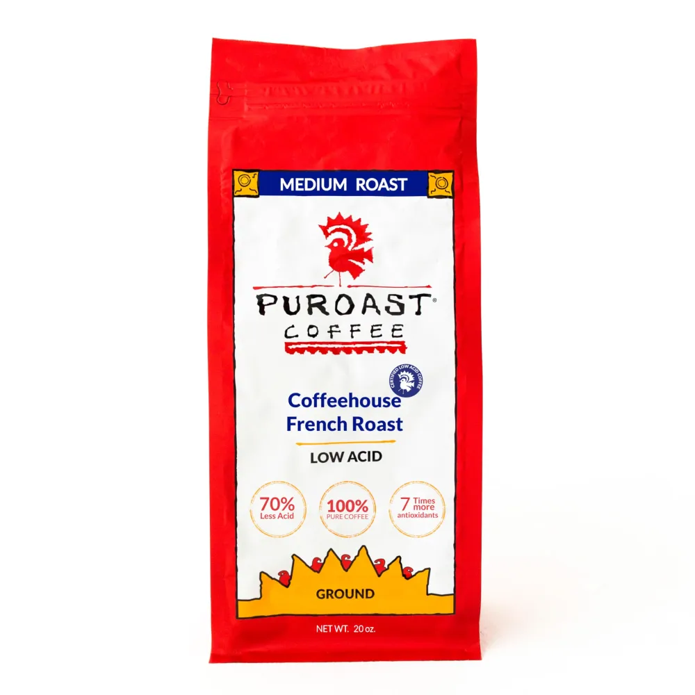 Puroast Low Acid Coffee Ground | Coffeehouse French Roast Ground | Dark Roast | High Antioxidants & High pH |No Bitter Aftertaste | Reduced Heartburn & GERD | Suitable for Cold Brew - 20 oz