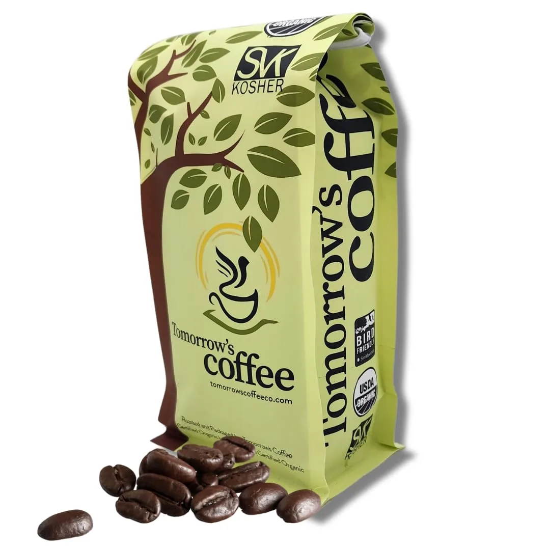 Tomorrow's Coffee Organic, Smithsonian Bird Friendly Certified, Fair Trade, Shade Grown Coffee, Dark French Roast with chocolate flavor | Sustains Amazon Rainforest, Compostable Bag, Eco-Friendly Packaging (12 oz., whole bean)