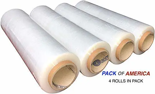 Stretch Film - 4 Roll Clear, 18” x 1100 Feet, 80 Gauge (20 Micron) Industrial Heavy Duty Plastic Shrink Wrap and Dispenser for Packing, Shipping, Pallet, Moving Supplies