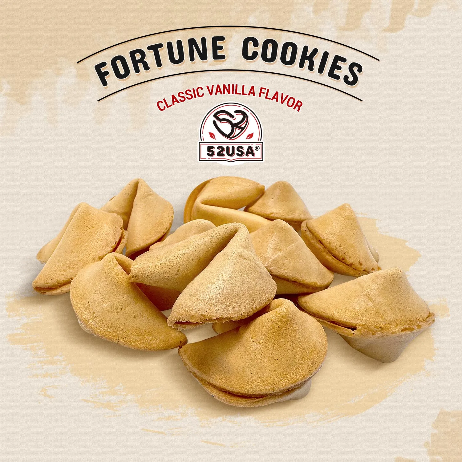 52USA Fortune Cookies 50Pk, Fortune Cookies Individually Wrapped Bulk, Funny Fortune Cookies, Vanilla Flavor, Misfortune Cookies 8oz, Chinese New Year Snacks, Crisp Cookies with Fun, Approx. 50pcs