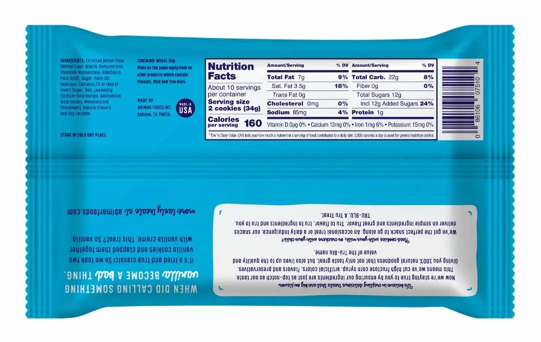 Tru-Blu Vanilla Cookies with Vanilla Creme | No artificial ingredients | No High Fructose Corn Syrup | Made in the USA | 12 Ounce (Pack of 3)