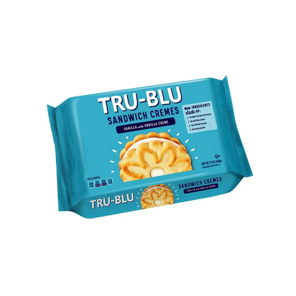 Tru-Blu Vanilla Cookies with Vanilla Crème | No artificial ingredients | No High Fructose Corn Syrup | Made in the USA |12 Ounce (Pack of 6)