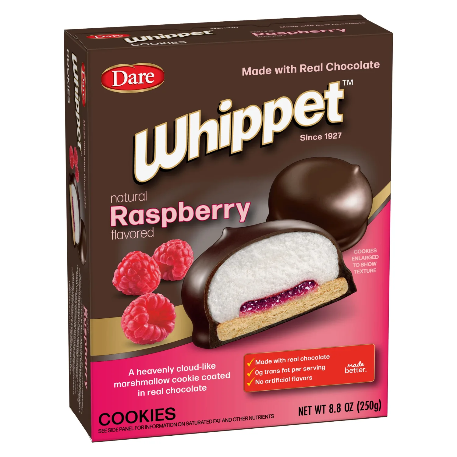Dare Whippet Cookies, Raspberry, Single Pack (14 Cookies) – Fresh Tasting Raspberry, Rich Chocolate, Heavenly Marshmallow Middle, 8.8 oz Box