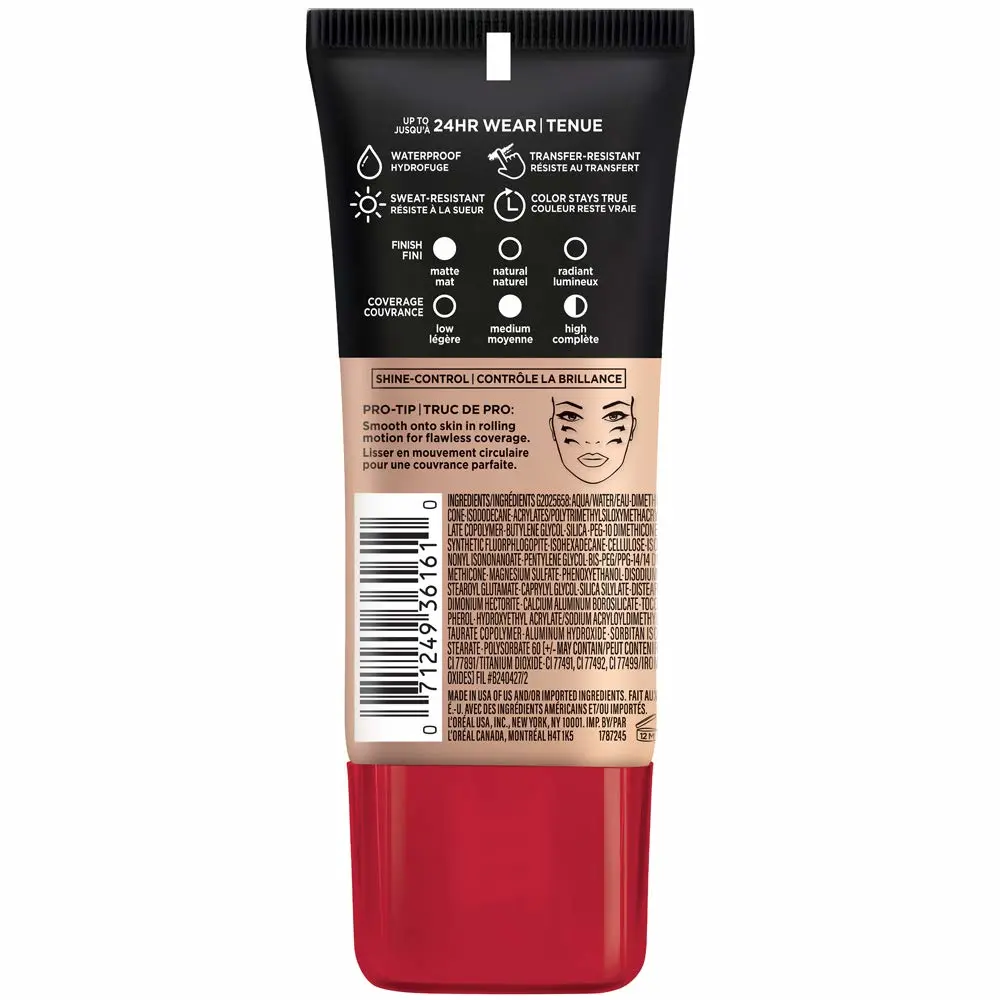L'Oreal Paris Cosmetics Makeup Infallible Pro-Matte Liquid Longwear Foundation, Shell, 1 fl oz.