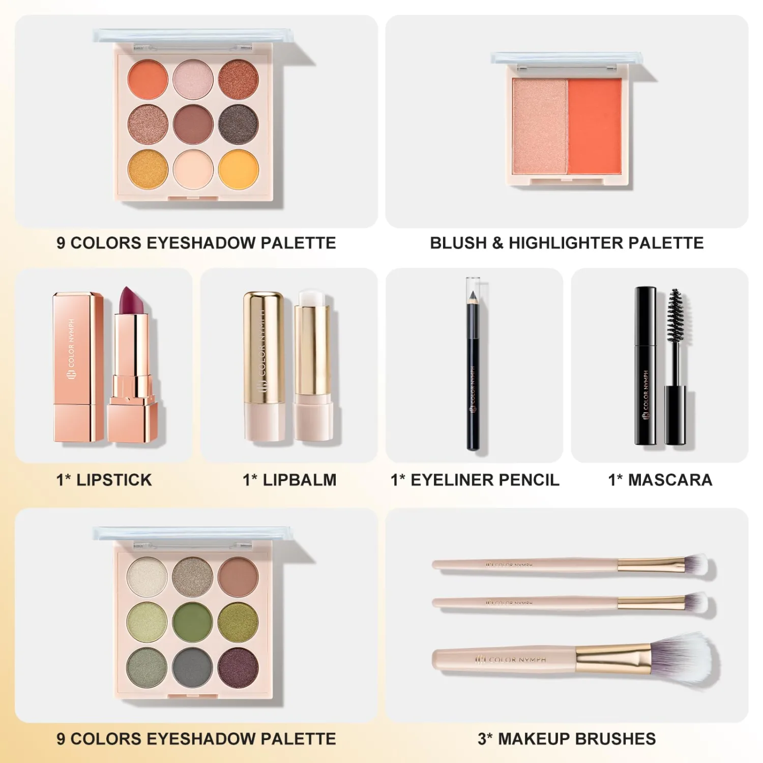 Color Nymph All In One Makeup Kit, Makeup Gift Set for Teenager Girls with Eyeshadow Palette Blush Lipstick Lip Pencil Eye Pencil Brush Mascara Portable Bag