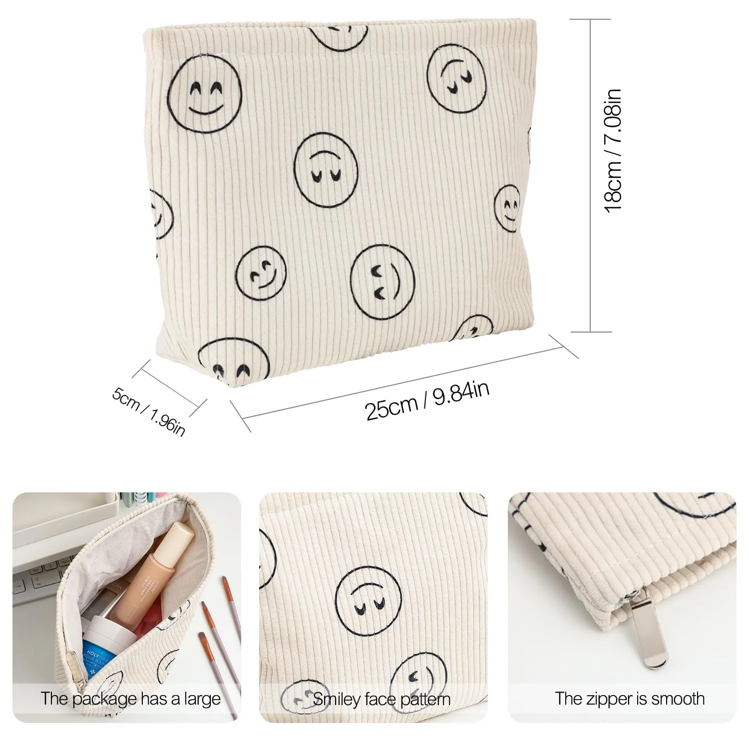 Cosmetic bag Makeup bag Preppy Cute Corduroy Toiletry bag for women travel essentials (Full beige)