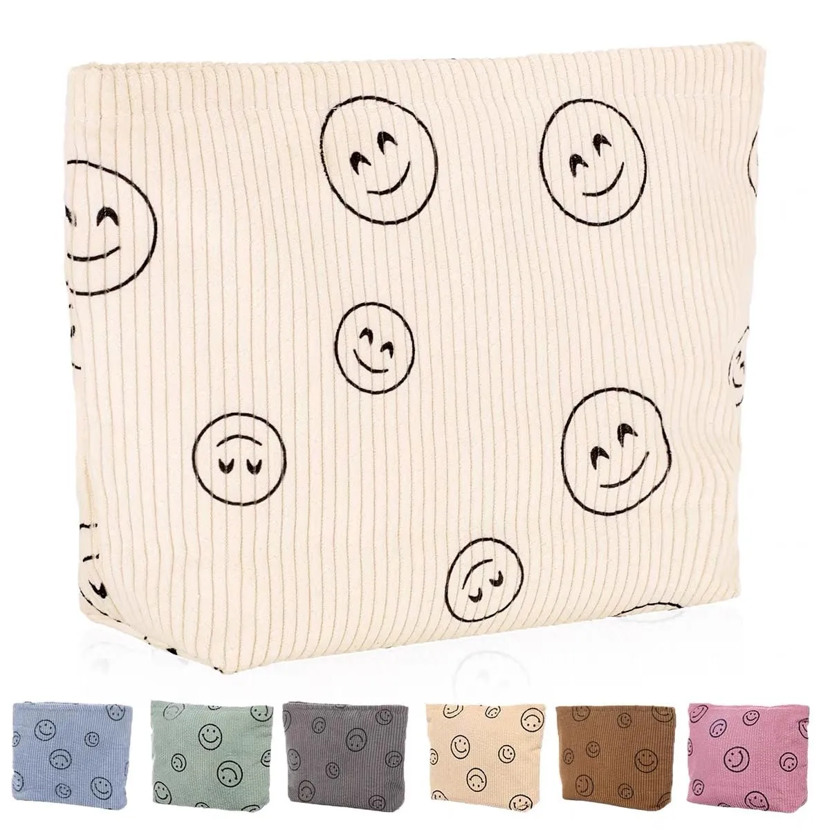 Cosmetic bag Makeup bag Preppy Cute Corduroy Toiletry bag for women travel essentials (Full beige)