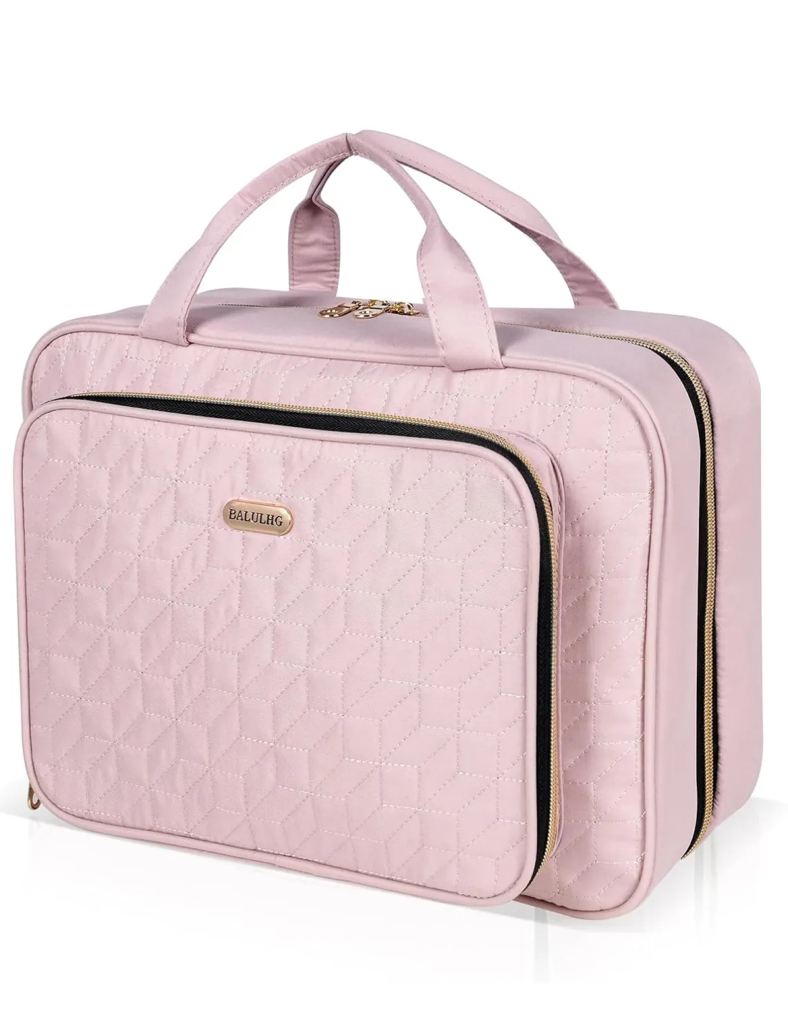 Pink Toiletry Bag Travel with Hanging Hook, Water-resistant Cosmetic Makeup Bag Organizer for Shampoo, Full Sized Container, Toiletries