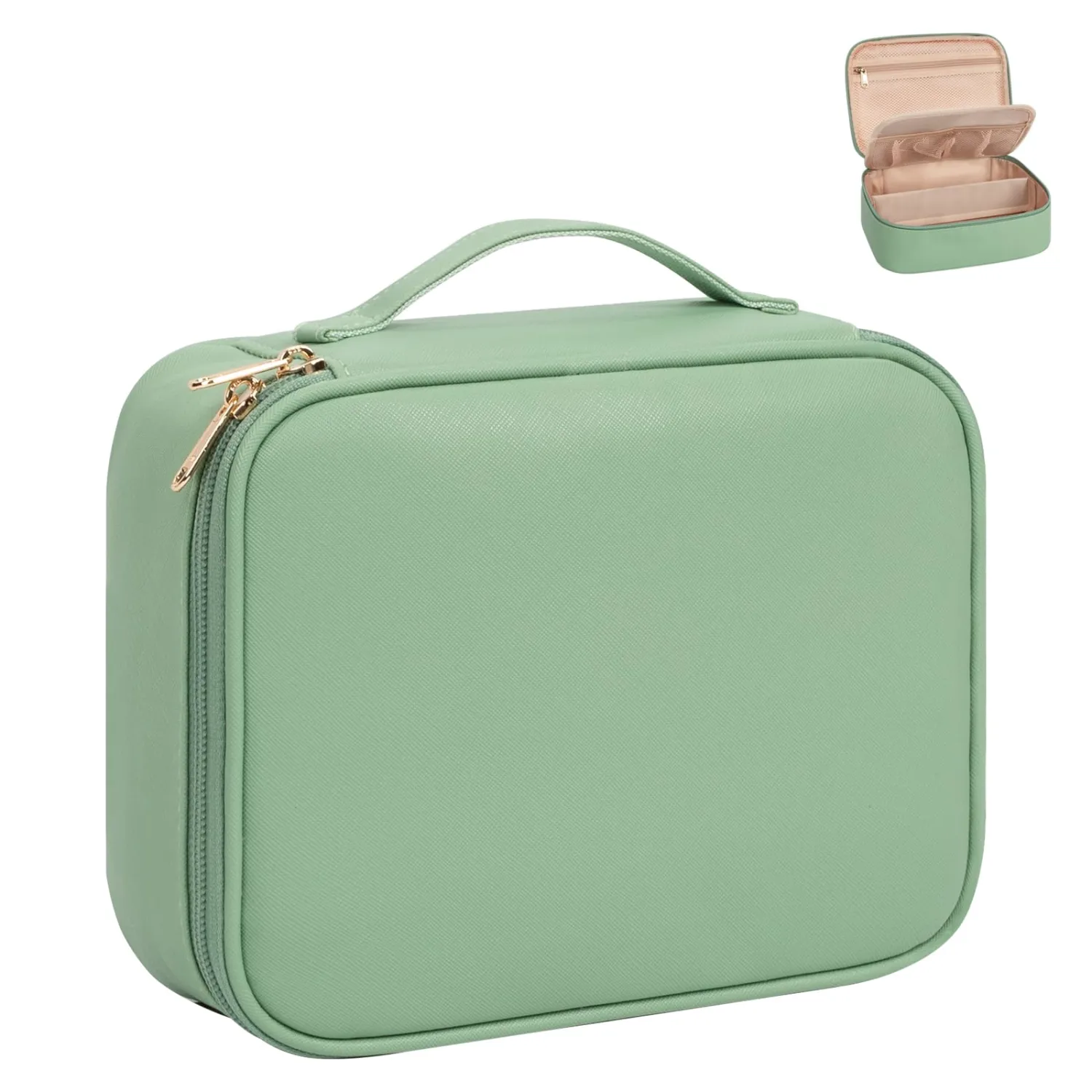 OCHEAL Makeup Bag, Cute Makeup Organizer Bag Potable Make up Bag for Toiletry Cosmetics Accessories with Divider and Brushes Compartments, Makeup Travel Cosmetic Bags Women Girls- Light Green