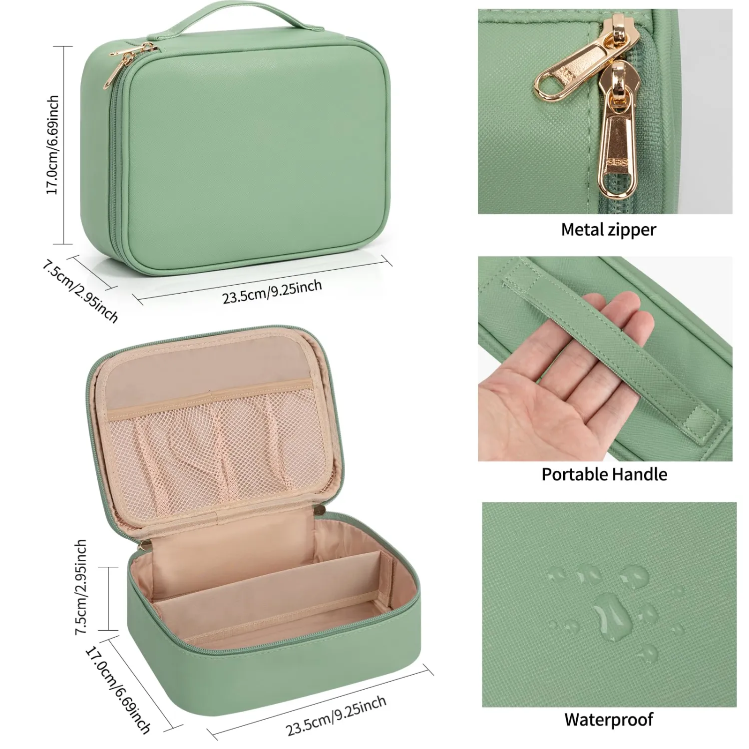 OCHEAL Makeup Bag, Cute Makeup Organizer Bag Potable Make up Bag for Toiletry Cosmetics Accessories with Divider and Brushes Compartments, Makeup Travel Cosmetic Bags Women Girls- Light Green