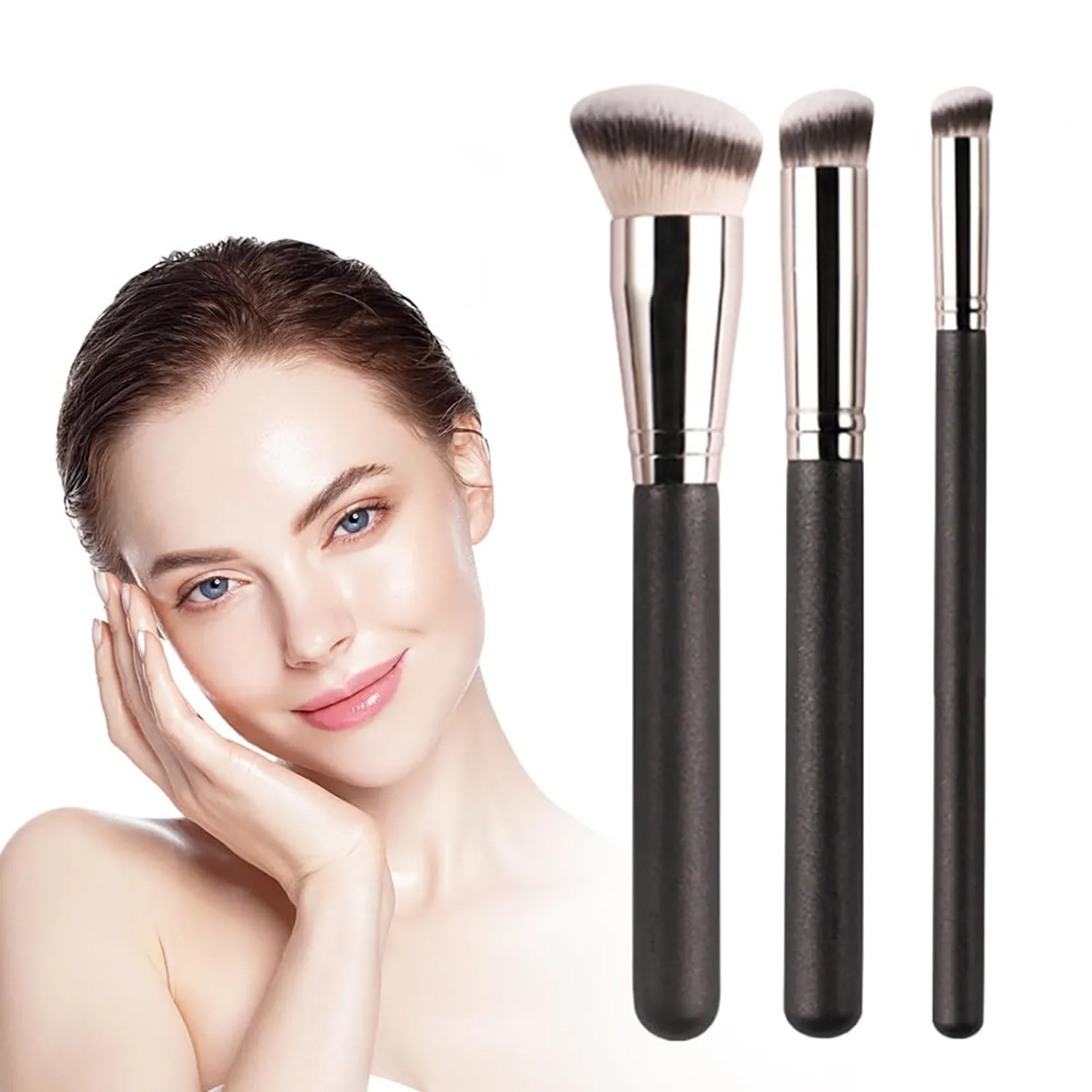 Beauty Brushes, 101 Foundation Brush, A506 Concealer Brush, Angie Hot & Flashy A506 Concealer, Angled Under Eye Concealer Brushes, Beauty Foundation Contour Conceal Makeup Brush Set (3PC-1 Set)