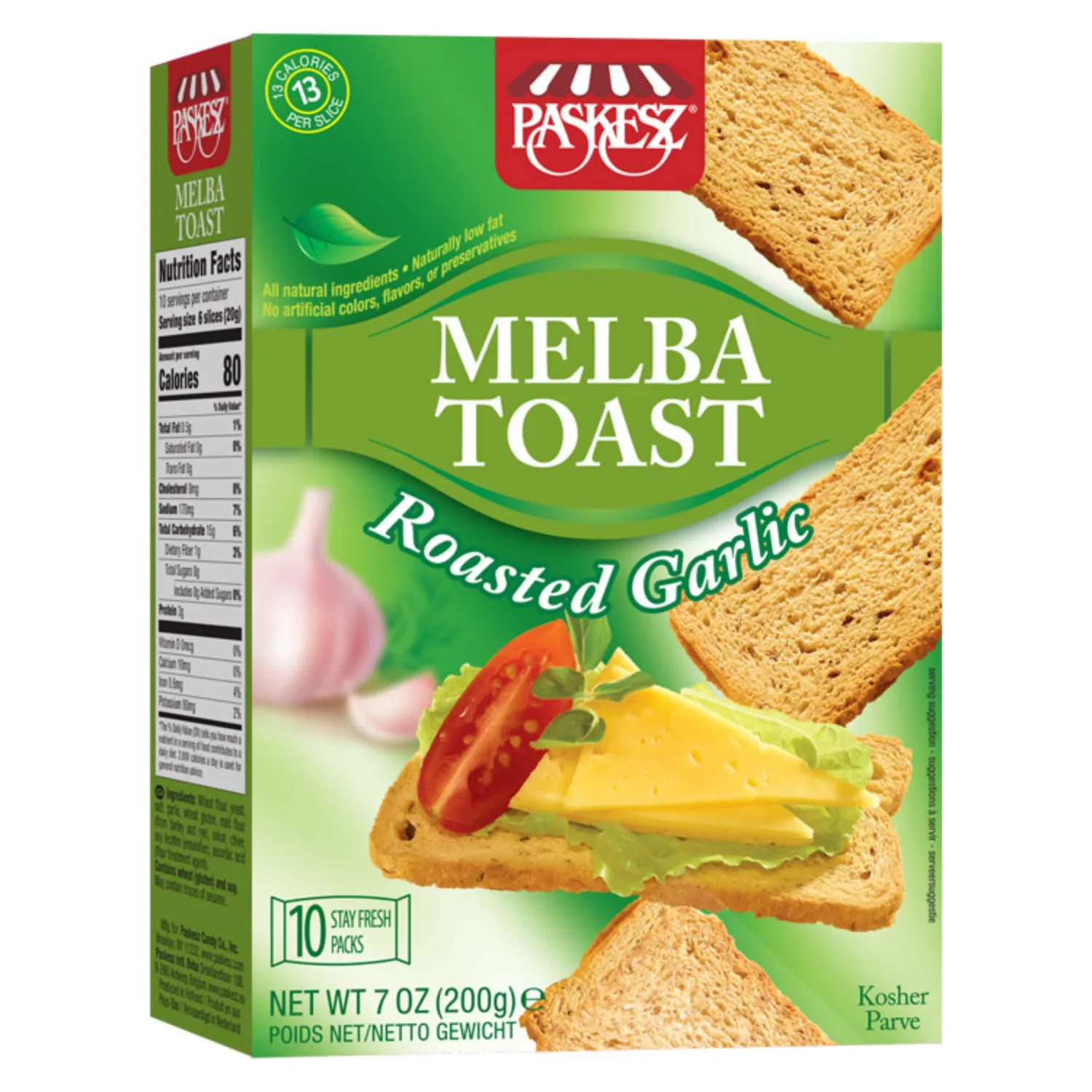 Snacktery Roasted Garlic Melba Toast - Thin and Crispy Melba Toast Crackers - Garlic Toast for Dips, Spreads, Salads - 7 Oz
