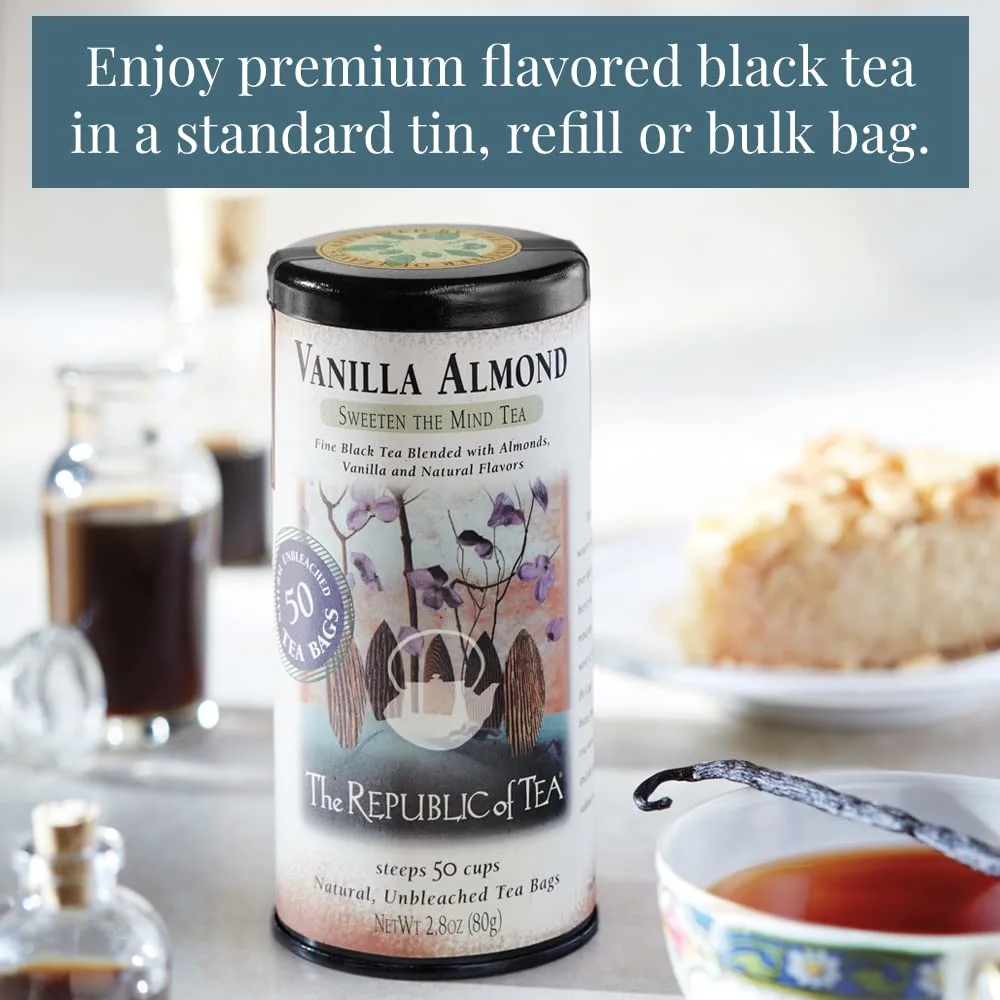 The Republic of Tea — Vanilla Almond Black Tea Tin, 50 Tea Bags, Naturally Caffeinated