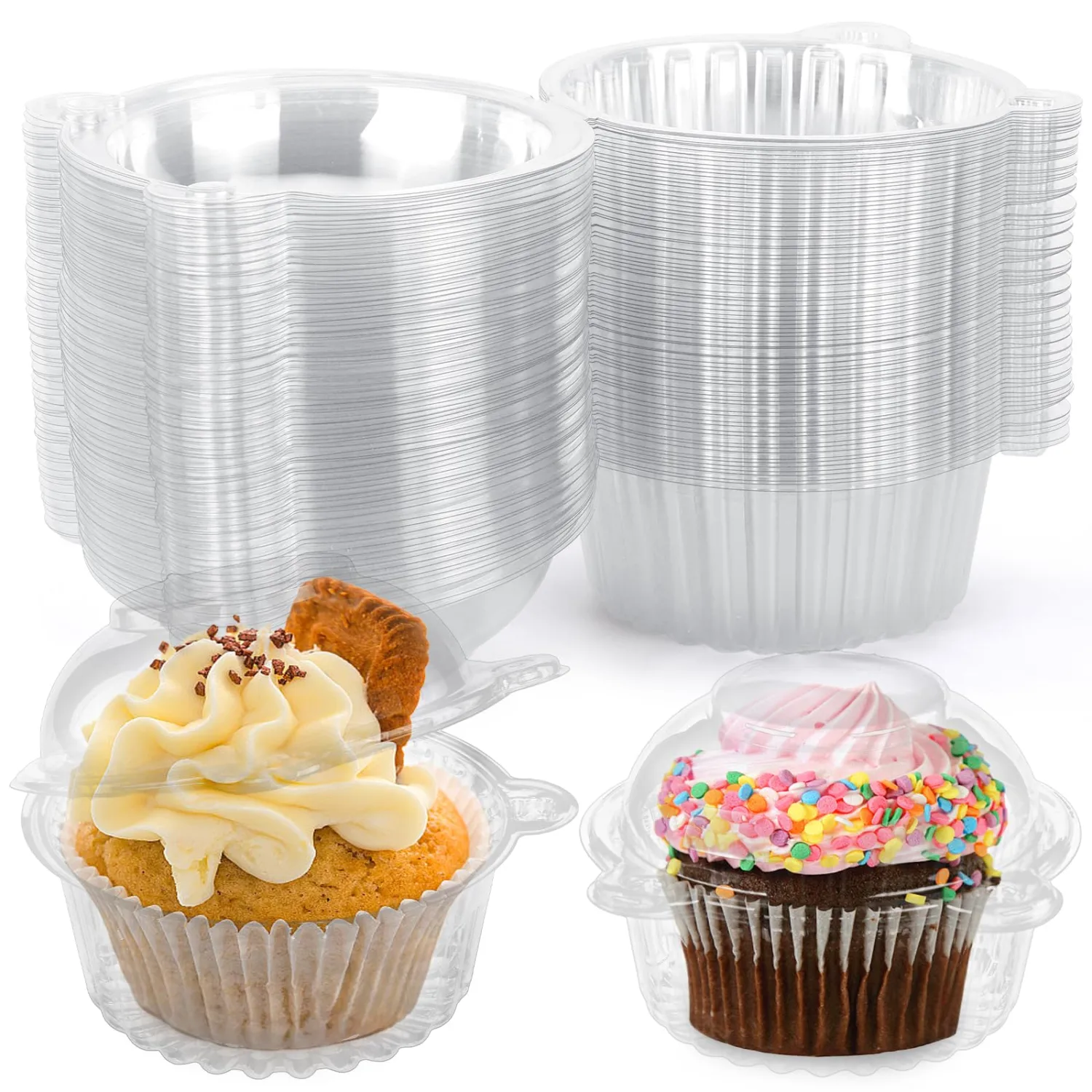 VGOODALL 50PCS Cupcake Holders, Cupcake Containers Individual Single Clear Cupcake Boxes Dome Lids for Cupcake Muffin Parties