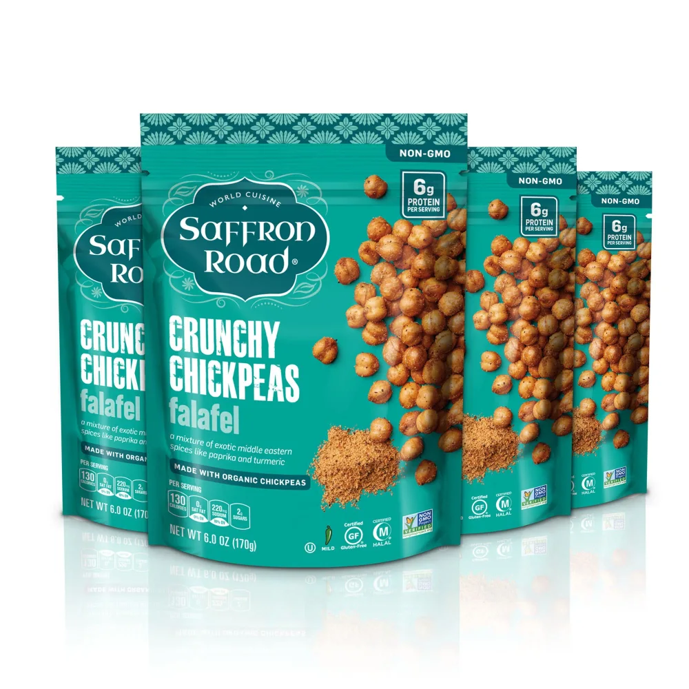 Saffron Road Organic Crunchy Chickpea Snacks-Gluten Free, Non-GMO, Halal, Kosher, Vegan - (Falafel, 6 oz (4 Pack)