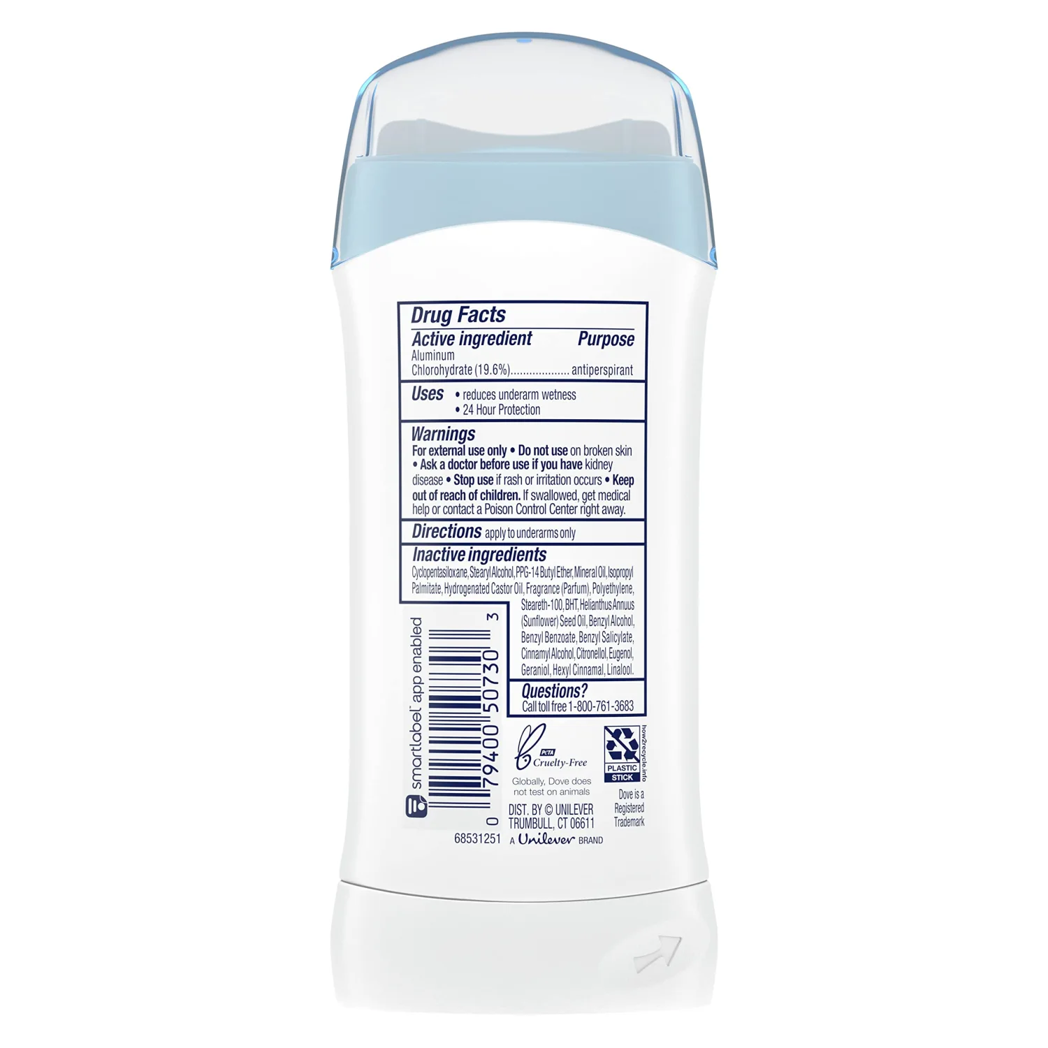 Dove Invisible Solid Antiperspirant Deodorant Stick for Women, Original Clean, For All Day Underarm Sweat & Odor Protection 2.6 oz