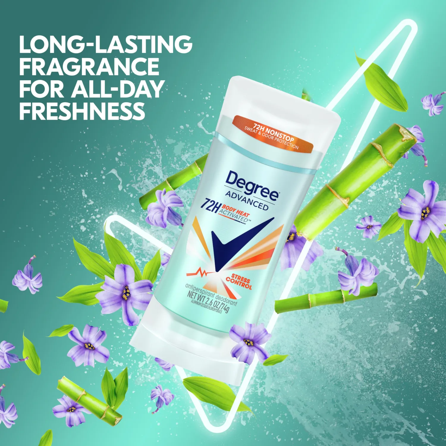 Degree Antiperspirant Deodorant Stress Control 72-Hour Sweat & Odor Protection Antiperspirant for Women with Body Heat Activated Technology 2.6 oz