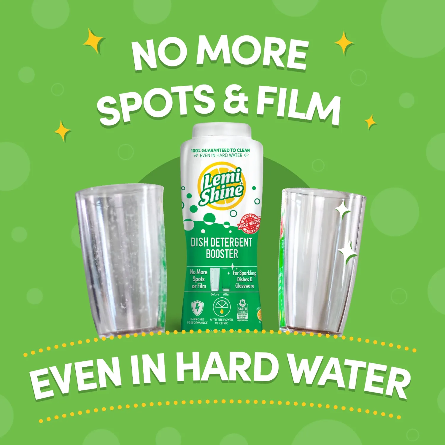 Lemi Shine Dish Detergent Booster, Hard Water Stain Remover, Multi-Use Citric Acid Cleaner (24 oz Container, 1 Bottle)