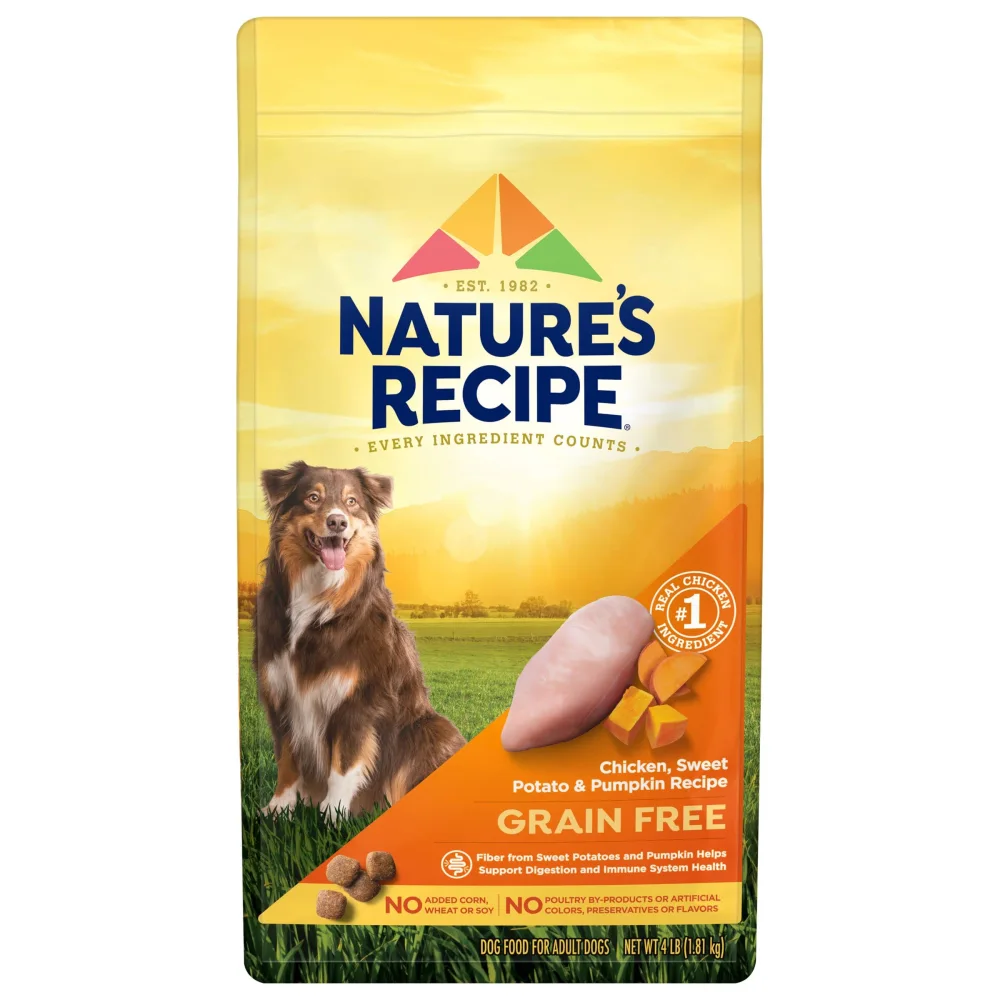 Nature′s Recipe Dry Dog Food, Grain Free Chicken, Sweet Potato & Pumpkin Recipe, 4 lb. Bag