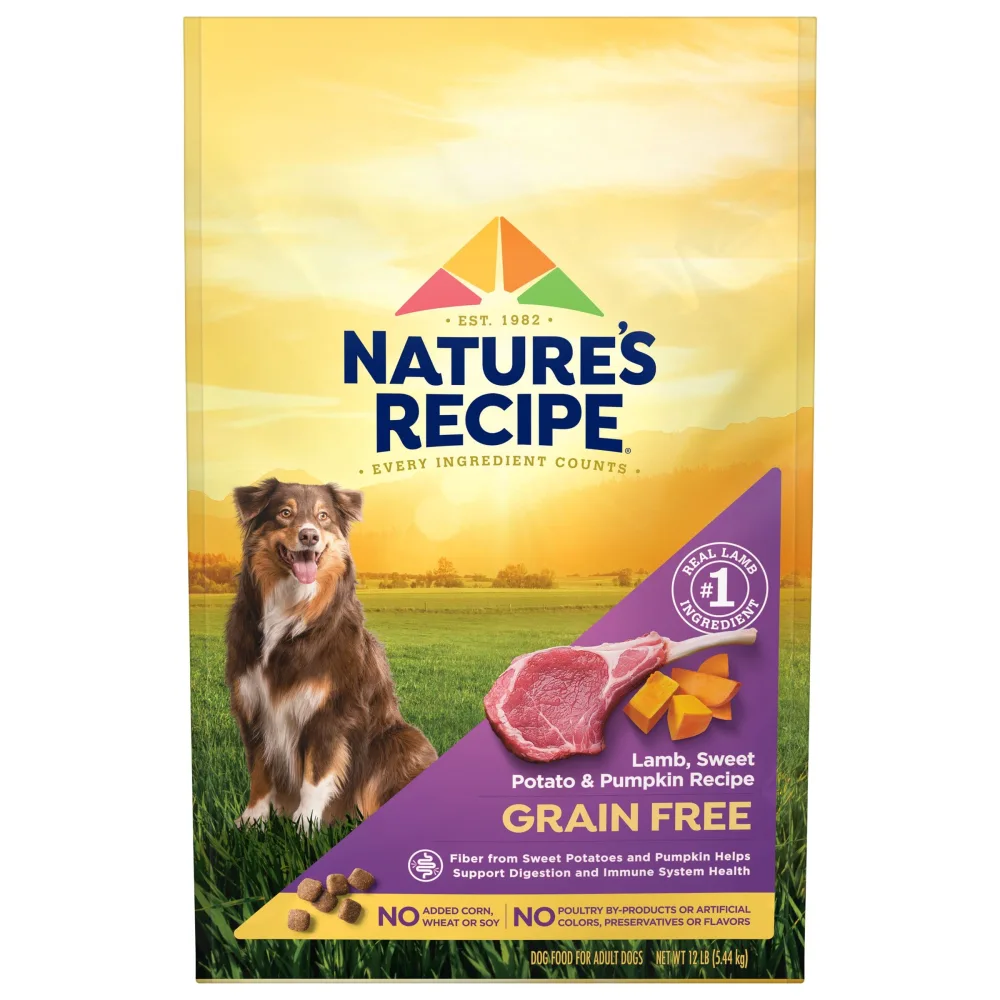 Nature′s Recipe Dry Dog Food, Grain Free Lamb, Sweet Potato & Pumpkin Recipe, 12 lb. Bag