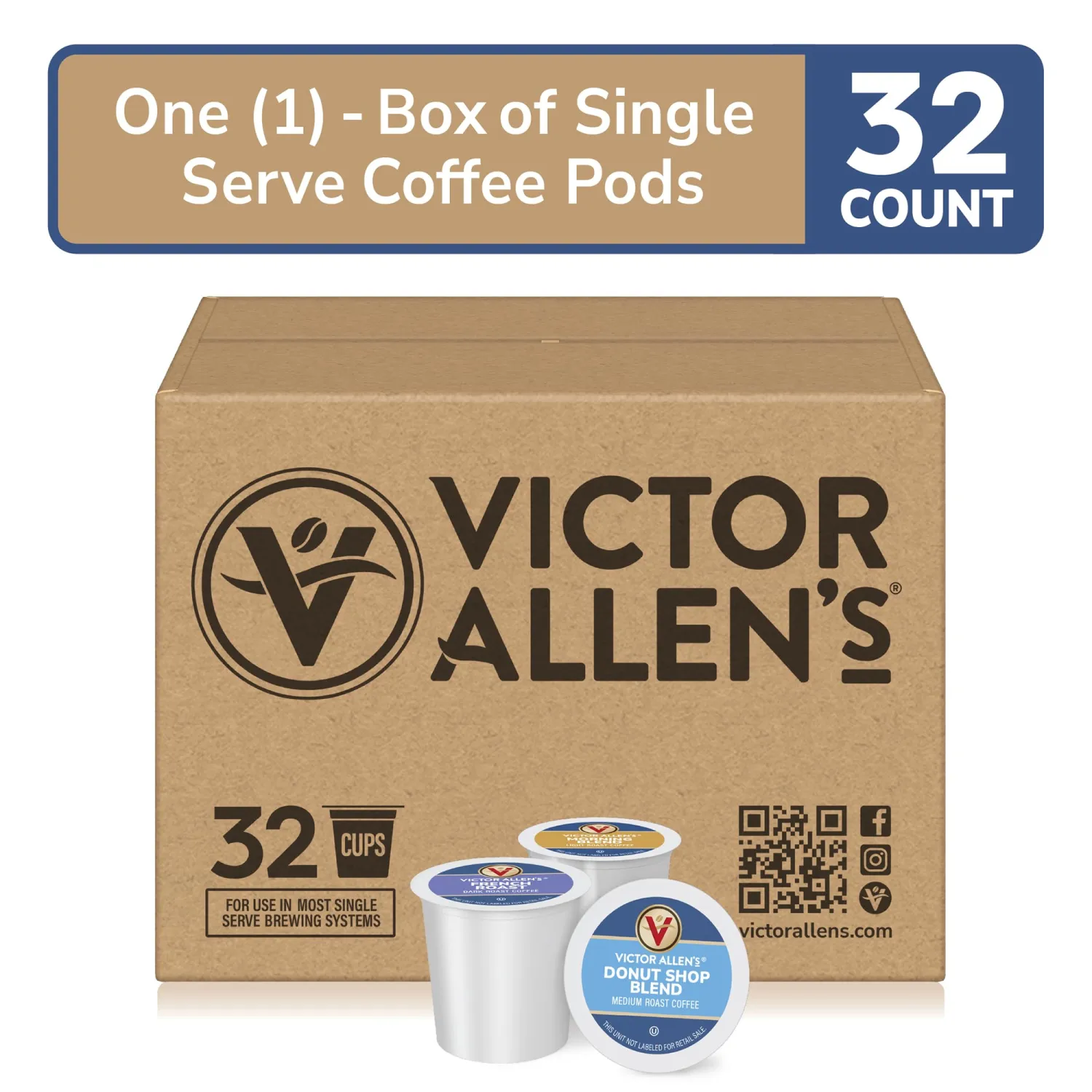 Victor Allen's Coffee Variety Pack (Morning Blend, Donut Shop Blend, and French Roast), 32 Count, Single Serve Coffee Pods for Keurig K-Cup Brewers