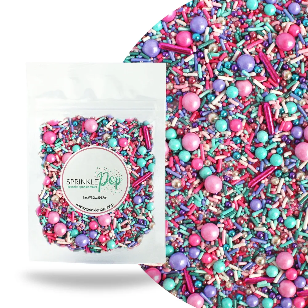 Mermaid Glam Sprinkle Mix| Made In USA By Sprinkle Pop| Pink Aqua Fuchsia Lavender Purple Sprinkles with Metallic Dragees| Decorating Sprinkles For Girl Birthday Cupcakes Donuts Cakes Cookies, 2oz