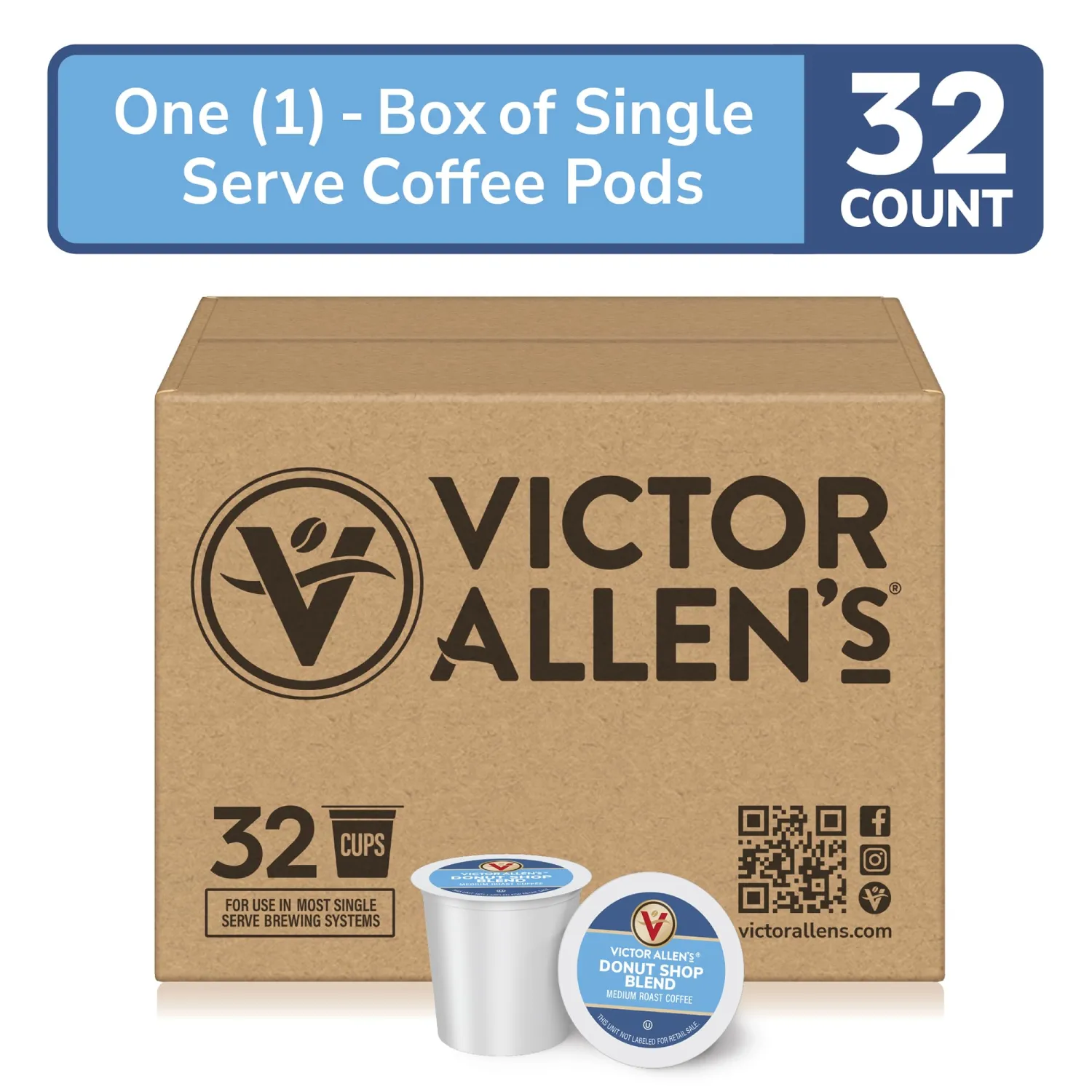 Victor Allen's Coffee Donut Shop Blend, Medium Roast, 32 Count, Single Serve Coffee Pods for Keurig K-Cup Brewers