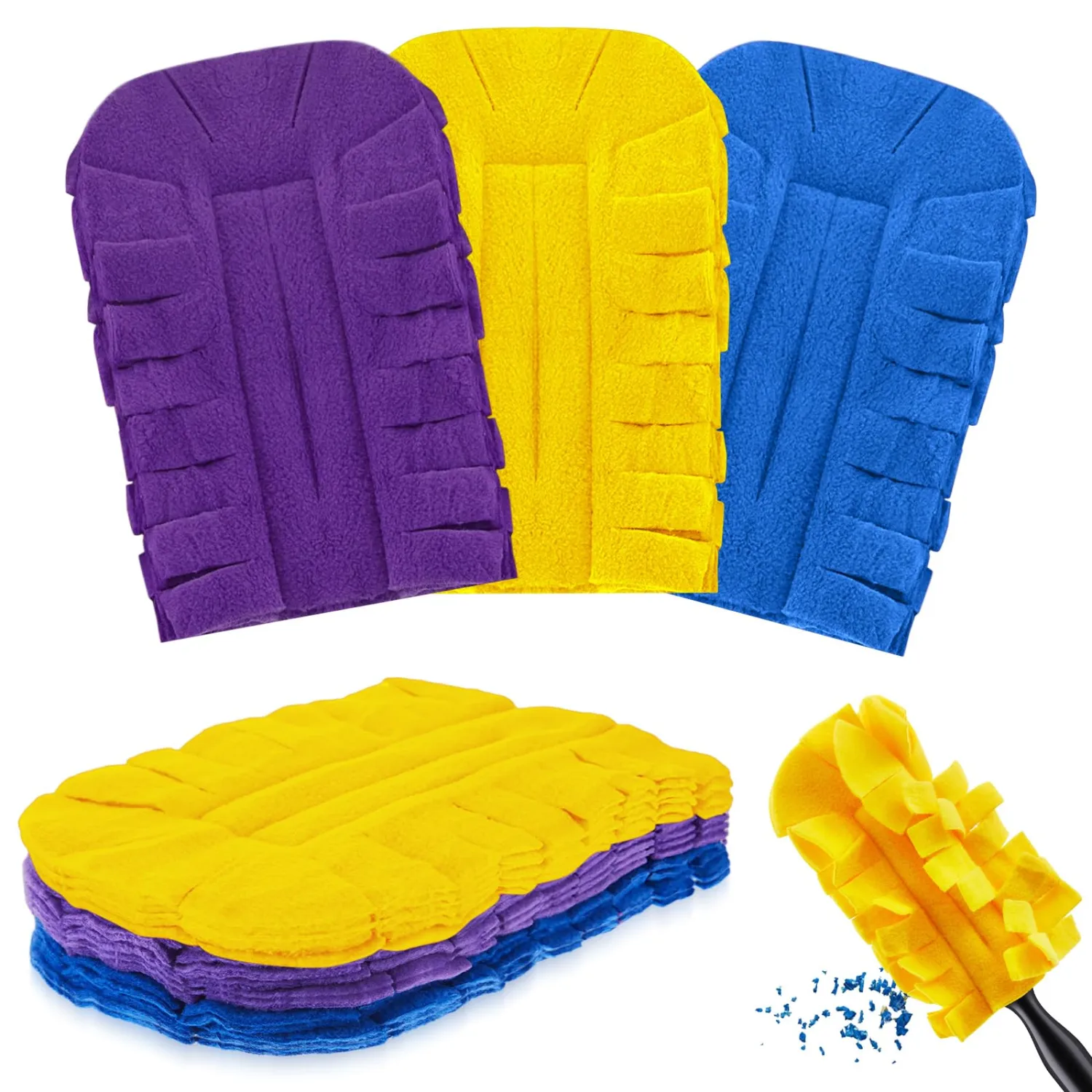 Zubebe 3 Pcs Duster Refill Fleece Refills Hand Dusters Cleaning Reusable Duster Pads Washable Dusters for Cleaning Ceiling Fan Hardwoods Window Kitchen Floor, Rainbow Colors (Yellow,Blue,Purple)