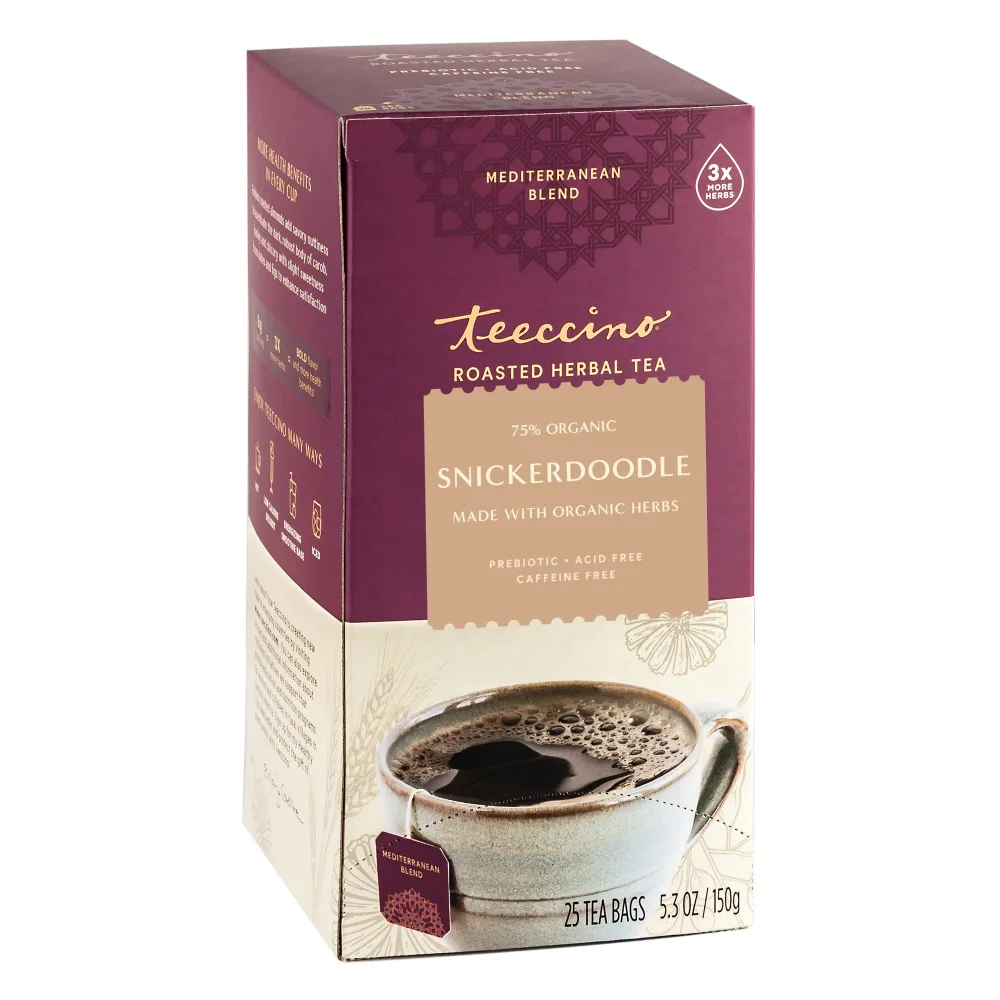 Teeccino Snickerdoodle Herbal Tea - Dessert Beverage That’s Prebiotic, Caffeine-Free & Acid Free, 25 Tea Bags