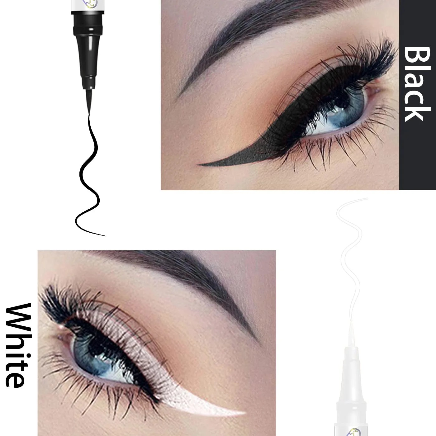 White Eyeliner & Black Eyeliner Set, Waterproof Liquid Eyeliner Quick Drying Long-lasting Eye Liners for Women Makeup Tool Easy To Use Eyeliner Liquid Set
