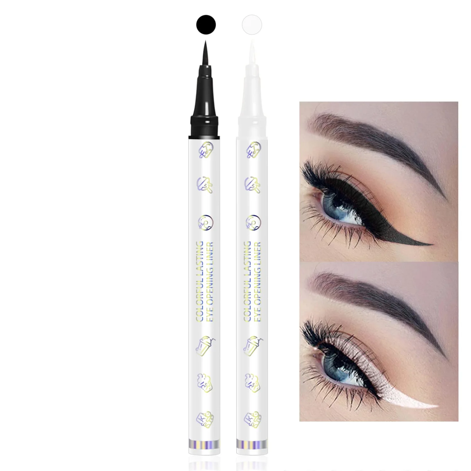 White Eyeliner & Black Eyeliner Set, Waterproof Liquid Eyeliner Quick Drying Long-lasting Eye Liners for Women Makeup Tool Easy To Use Eyeliner Liquid Set