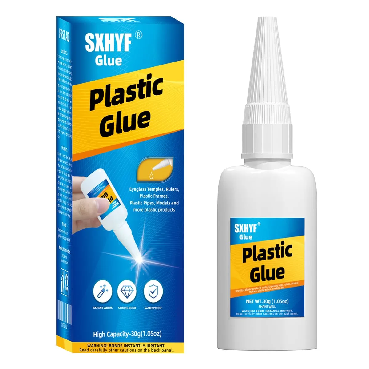 Sxhyf Plastic Glue, Super Glue for Plastic, Plastic Adhesive, 30g Instant Glue for Plastic, Acrylic, Model, DIY Craft, PVC, ABS, PC, Glue for Bonding Plastic and Other Materials, Tacky Glue Quick Dry