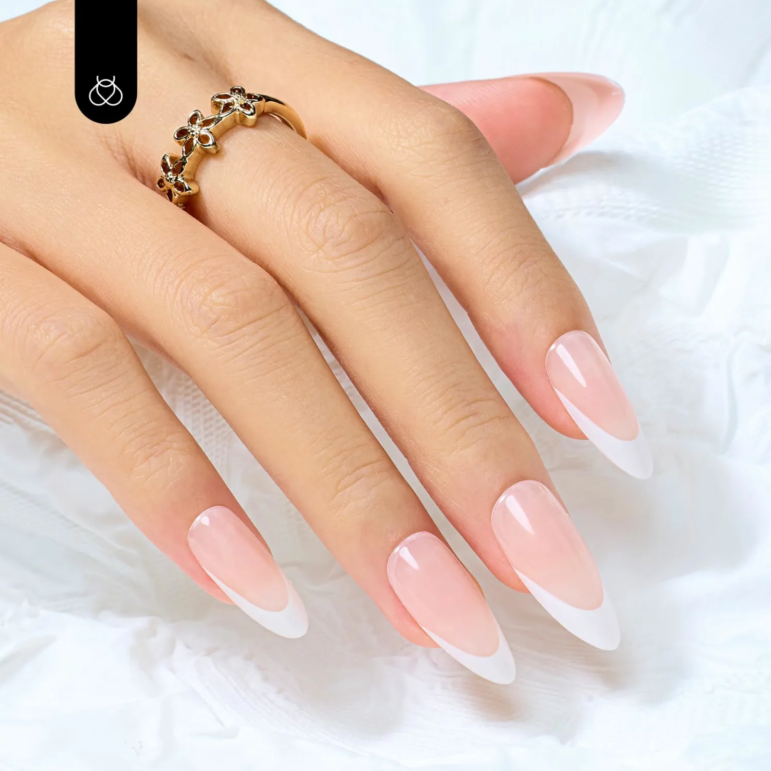 Beetles French Press On Nails-Medium Supremely Fit & Natural Soft Gel Press on Nails Almond White Nude Glue on Nails All Season Stick on Nails in 12 Sizes Fake Nails Kit Nails Gifts