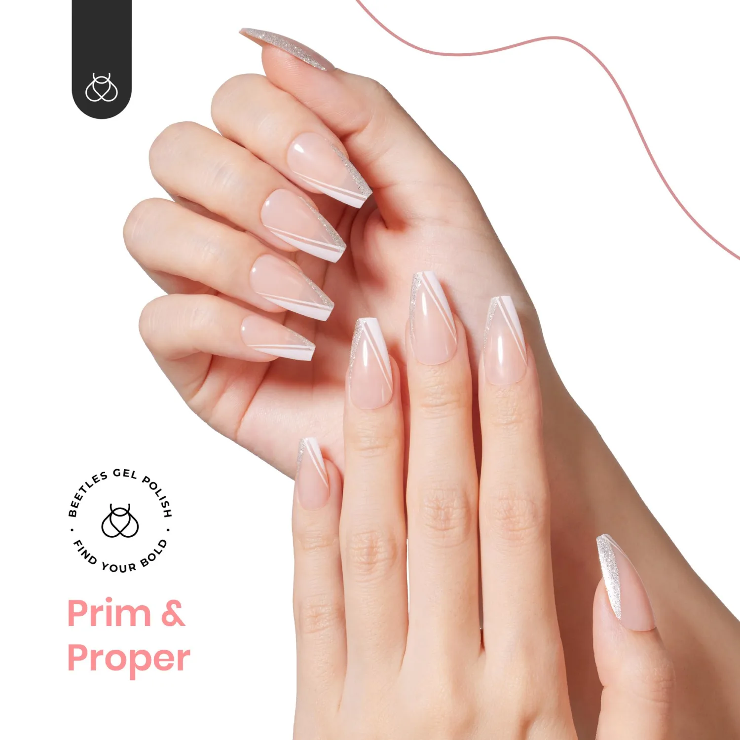 Beetles Press On Nails Tip Medium coffin Nails, Reusable White Nude French Glue-on Nails in 14Sizes - 24pcs Nail Kit with 10ml Quick-drying Nail Glue and Nail File Gifts for Her