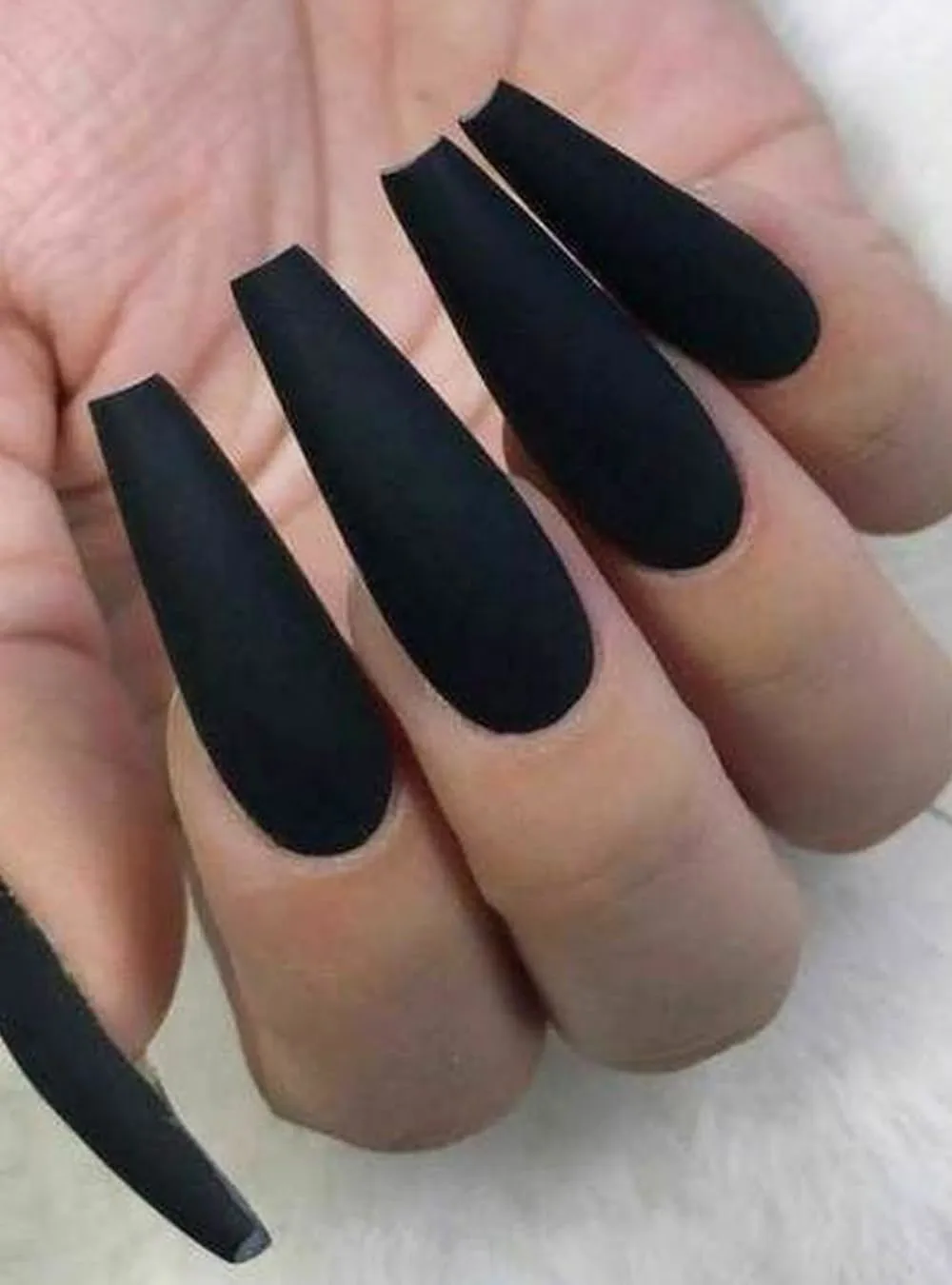 Matte Black Press On Nails Long Coffin Shape, BettyCora Acrylic Nails Long Length Stick on Nails, Salon Quality Pure Color Nails