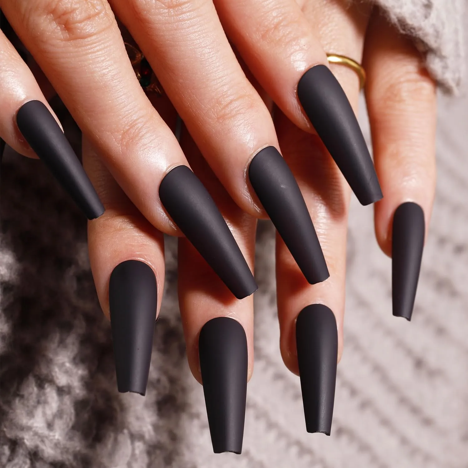 Matte Black Press On Nails Long Coffin Shape, BettyCora Acrylic Nails Long Length Stick on Nails, Salon Quality Pure Color Nails