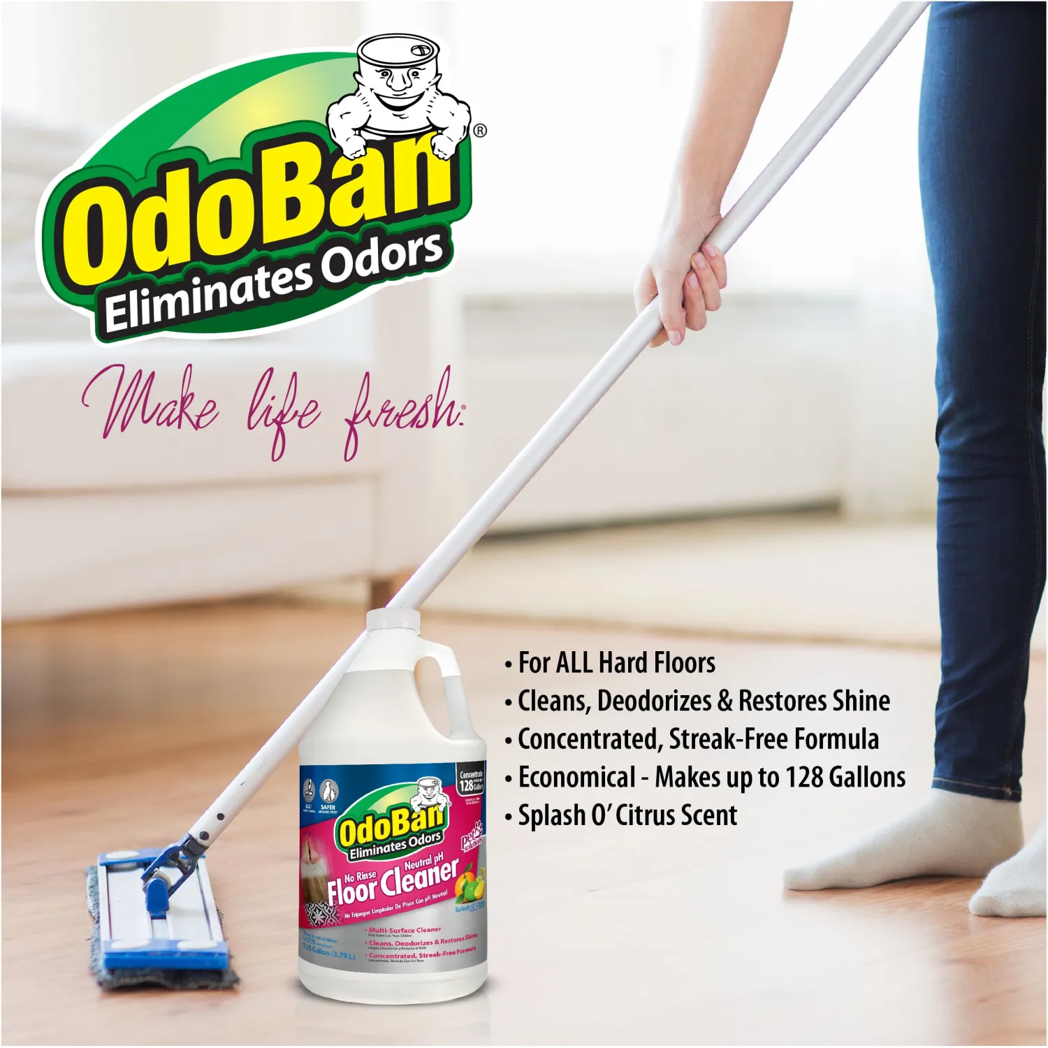 OdoBan Pet Solutions No Rinse Neutral pH Floor Cleaner Concentrate, 2 Gallons, Splash O' Citrus Scent