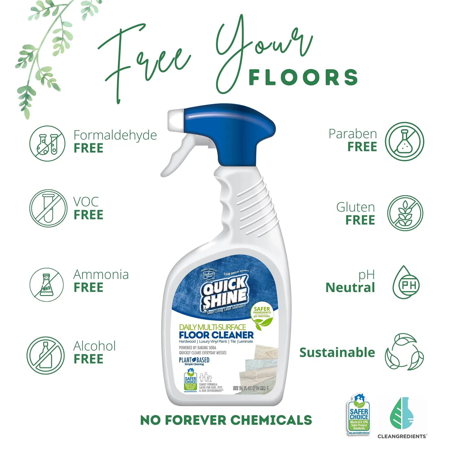 Quick Shine Multi Surface Floor Cleaner Daily Care 24oz | Plant-Based, Ready to Use, Dirt Dissolving, Streak Free, No Rinse | Use on Hardwood, Laminate, Luxury Vinyl Plank, Tile & Stone | Safer Choice