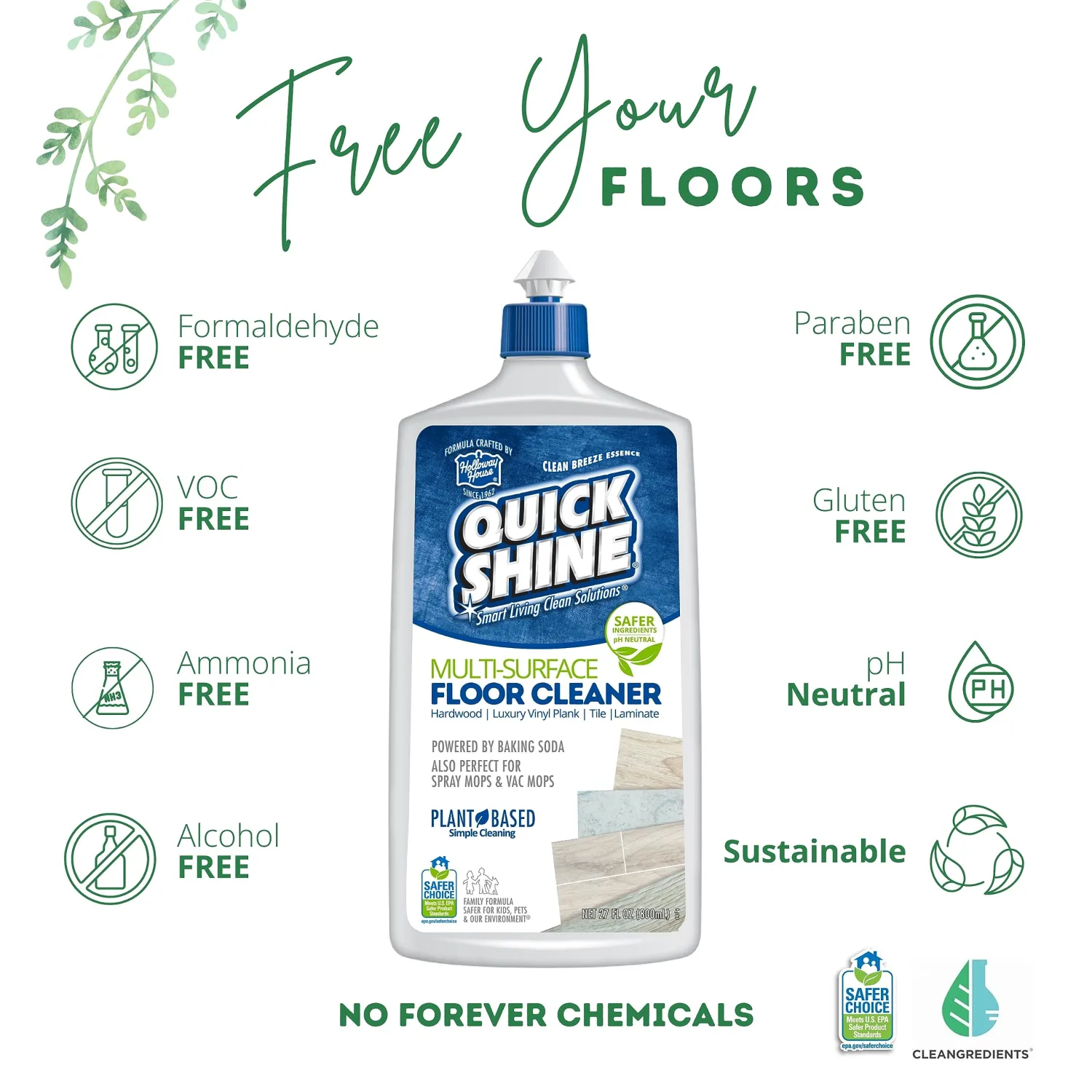 Quick Shine Multi Surface Floor Cleaner 27oz | Ready to Use, Dirt Dissolving, Streak Free, No Rinse | Use on Hardwood, Laminate, Luxury Vinyl Plank LVT, Tile & Stone | Safer Choice Cleaner