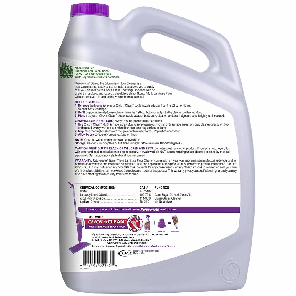 Rejuvenate Stone, Tile & Laminate Floor Cleaner Gently Cleans And Revitalizes Delicate Granite, Limestone And Marble Floors, 1 Gallon