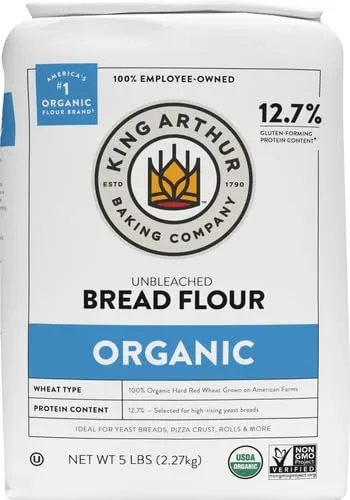 King Arthur, 100% Organic Unbleached Bread Flour, Non-GMO Project Verified, No Preservatives, 5 Pounds