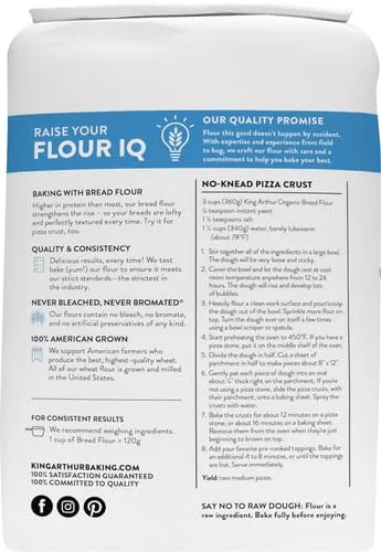 King Arthur, 100% Organic Unbleached Bread Flour, Non-GMO Project Verified, No Preservatives, 5 Pounds