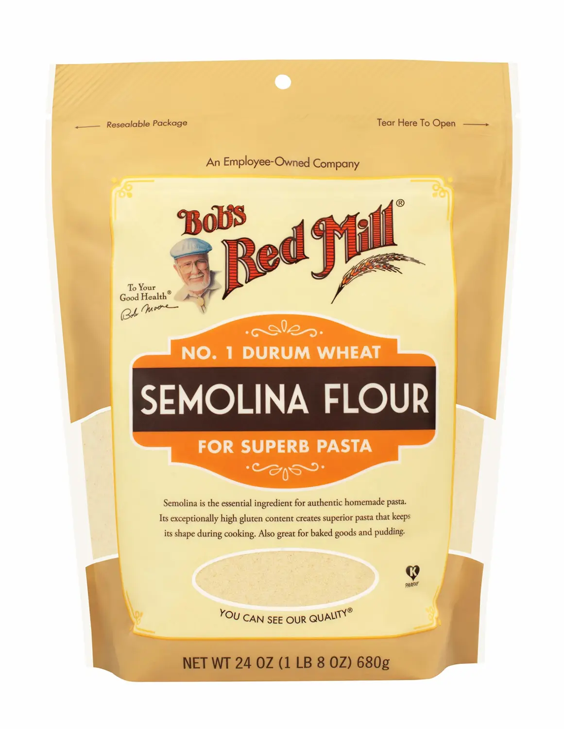 Bob's Red Mill Semolina Pasta Flour, 24oz (Pack of 4) - Vegan, Kosher