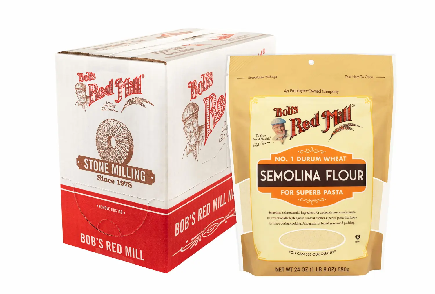 Bob's Red Mill Semolina Pasta Flour, 24oz (Pack of 4) - Vegan, Kosher