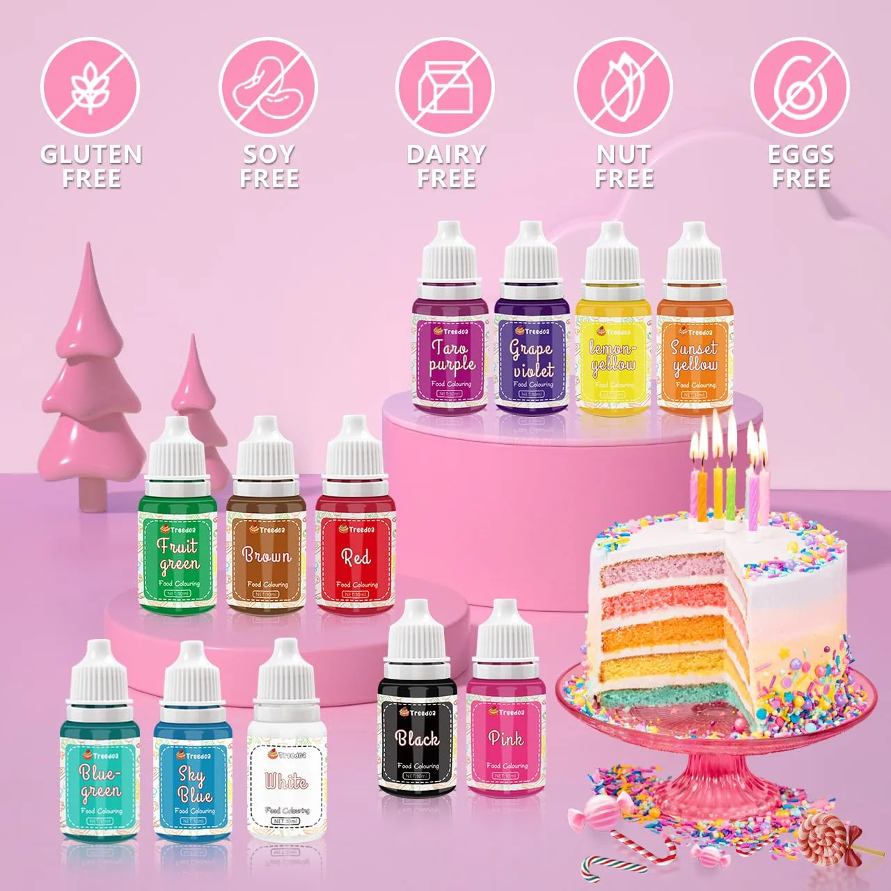 Food Coloring Liquid Set,12 Colors x 10ml Cake Food Coloring Set for Baking Cake Decorating Edible Food Grade Food Color Dye for Fondant,Macaron,Icing,Slime Making DIY Supplies Kit-0.35 Fl. oz/Bottles