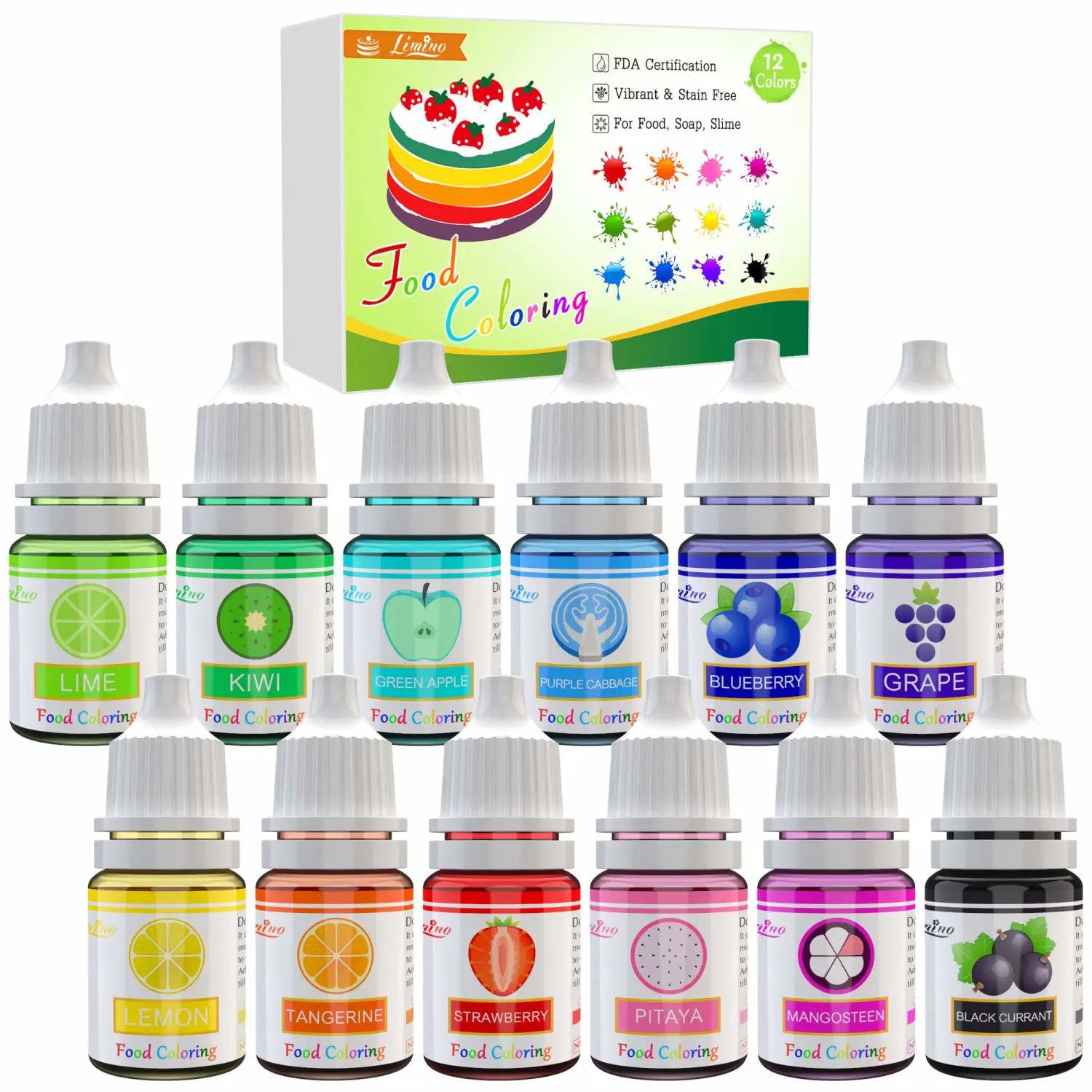 Food Coloring - 12 Color Vibrant Cake Food Coloring Set for Baking, Cooking, Decorating and Fondant - Upgraded Liquid Concentrated Icing Food Color Dye for DIY Treats and Crafts - .25 fl. oz. Each