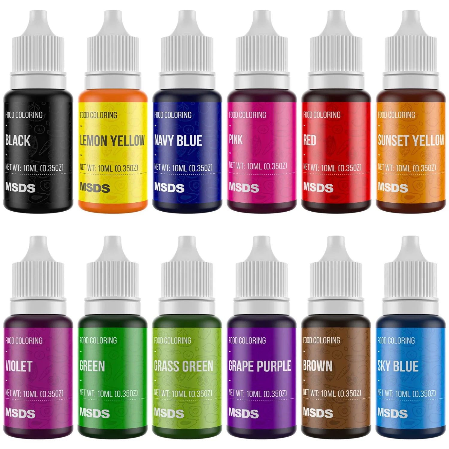ValueTalks Food Coloring 12 Color x10 ml Food Grade Vibrant Liquid Food Color Dye Flavorless Vegan-free Icing Colors for Baking, Icing, Cake Decorating, Macaron, Frosting, Fondant, Cookie, Slime