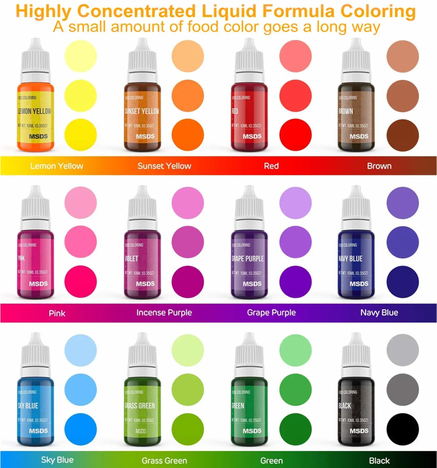 ValueTalks Food Coloring 12 Color x10 ml Food Grade Vibrant Liquid Food Color Dye Flavorless Vegan-free Icing Colors for Baking, Icing, Cake Decorating, Macaron, Frosting, Fondant, Cookie, Slime