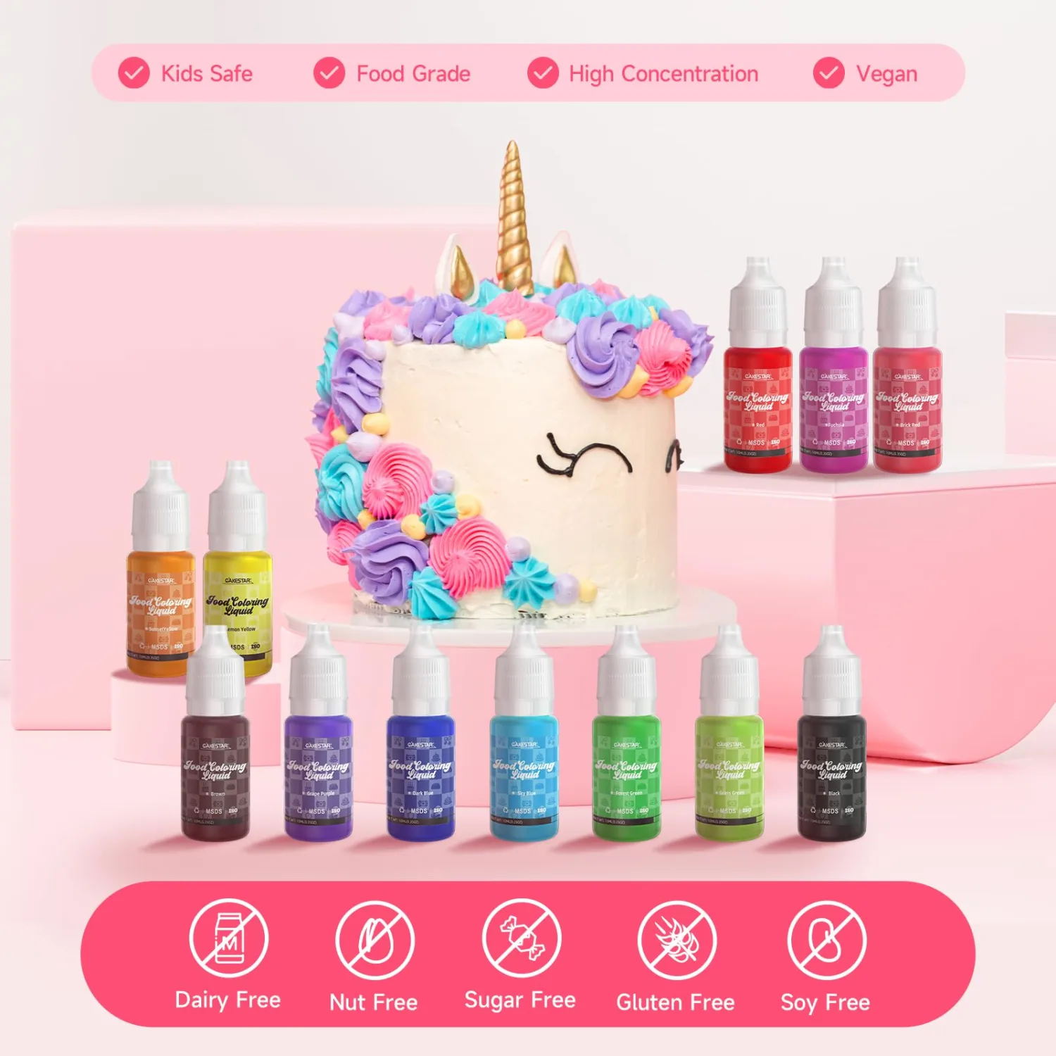 Food Coloring Liquid 12 Colors, Vibrant Food Coloring for Slime, Assorted Neon Food Dye for Baking, Cake Decorating, Ice Cream, Frosting, 10ml/bottle