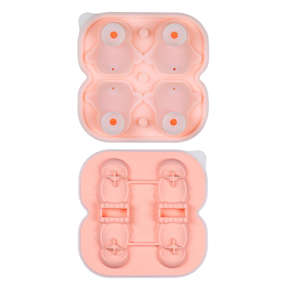 Ice Cube Tray with Lid 4 Grid Cute Penguin Ice Maker Silicone Mold